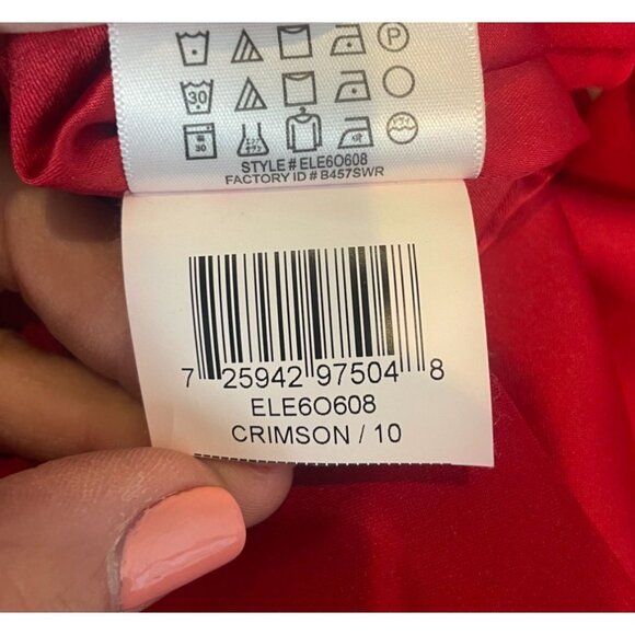 Max & Cleo Crimson Red One Shoulder Dress Ruffle Bow Sheer Overlay Size 10 - Picture 9 of 11